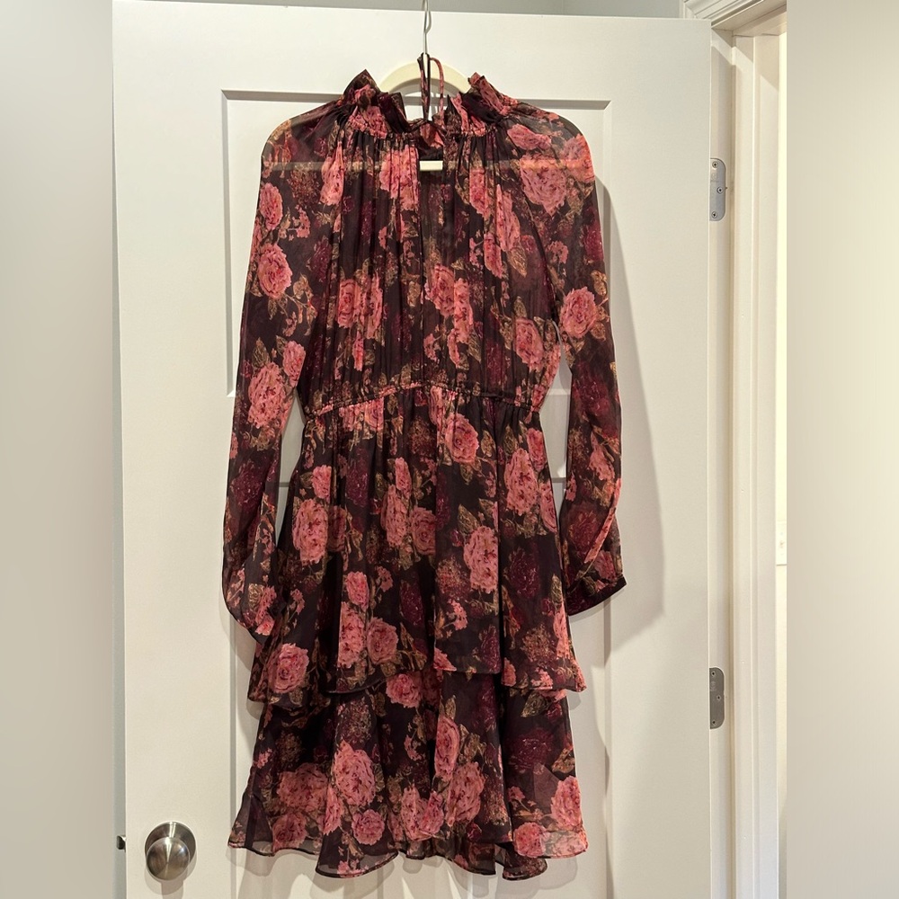Mesh dress long sleeve flower pattern